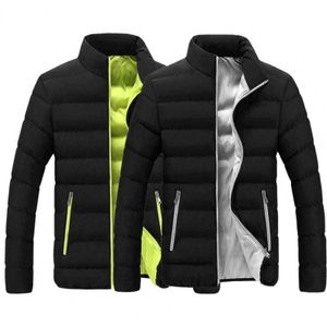 Jaqueta de inverno quente zíper fecho na moda cor sólida estandeiro colarinho beber jaqueta masculino windbreaker para escritório g1108