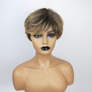 Curto sintético peruca simulação cabelo humano bobo peruca pêlos que parecem reais pereques para mulheres negras brancas k22