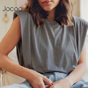 Jocoo jolee kvinnor elegant sommar ärmlösa toppar avslappnad solid o nacke chic blus sexig kontor lady skjorta vintage enkla blusar 210619