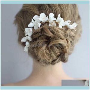 Jewelryporcelain Flower Bridal Long Comb Aessories Handmade Women Crown Fashion Hair Jewelry Per Wedding Prom Drop Delivery 2021 Azqtg