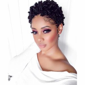 Short pixie cut machine made Curly Afro Wigs Brazilian Virgin Human Hair Wig None Lace Wear and Go Wigs 150% Density Natural Black Color