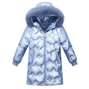 2021 Новые дети мода длинные пальто зима утолщение детей вниз куртка для девушки парки снежные носить верхнюю одежду ребенка снегоход 5-14Y -30 H0909