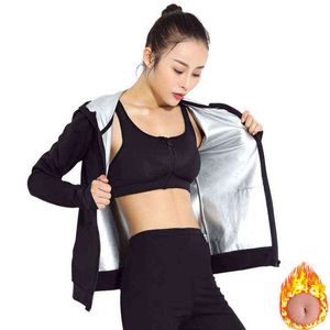 Women Running Female Sauna Suit Set Girl Burn Belly Fat Compression Sweat T Shirt Suit Slimming Body Shaper Pants 211112