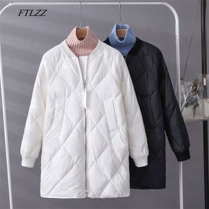 Ftlzz Winter Women White Duck Down Parka Ultra Lose Loose Zipper Baseball Uniform Jacket Samica Casual Długi Strzelca 210913