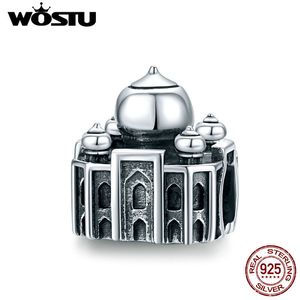 Wostu 2020 Ny 100% 925 Sterling Silver 925 Indien Taj Mahal Charms Pärlor Fit Armband Halsband DIY Smycken Making CQC1542 Q0531