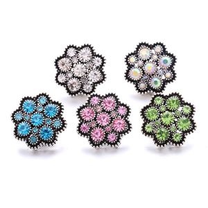 Toptan Rhinestone 18mm Snap Düğmesi Çiçek Toka Metal Zirkon Charms Snaps Takı Bulguları için Tedarikçiler