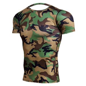 Armé Green Camo T-tröjor Män Fitness Compression Shirts Kortärmad T-shirt Bodybuilding Camiseta Rashguard Gym Tees Tights G1222