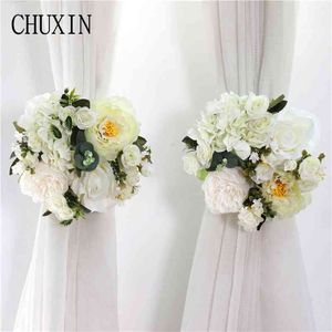 Wedding artificial rose peony curtain flower small row silk fake home garland wedding arch window sill decoration 210706