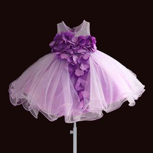 Nya Lace Baby Girls Dress Petal Flower Chiffon Party Princess Dress 1 År Kids Girls Födelsedag Klänningar Jul Vestido 3M-4T G1129