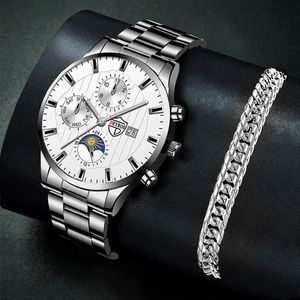 腕時計ファッション男性ビジネスウォッチ高級ステンレススチールブレスレットクォーツ腕時計メンズスポーツウォッチカレンダー発光時計時計