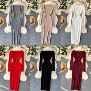 Croysier Klänningar För Kvinnor 2020 Sexig Strapless Ribbed Stickad Bodycon Dress Kvinnor Vinter Långärmad Midi Sweater Klänning Kläder X0705