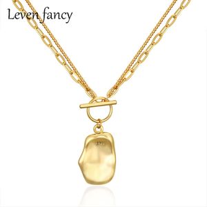 Real S925 Sterling Women Design Irregular Pendant Neckalce Double Layered Chain 18K Gold OT Buckle Necklaces 925 Silver