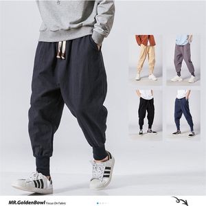 Mrgb bawełniana bielizna jogger spodnie męskie streetwear casual harem spodnie męskie spodni stałe kolor spodnie ponadgabarytowe odzież męska 211201