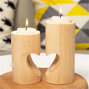 Wooden Home Furnishing Ornament Candle Holder Table Romantic Tea Wax Heart Hollowed-Out Candlestick Birthday Party Candelabrum Decoration 10ch T2