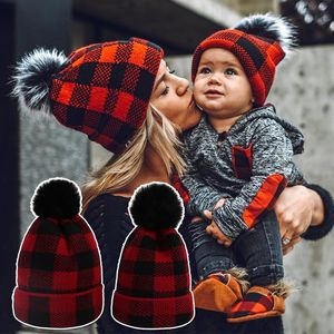 Beanie / Skull Caps Cute Christmas Parent-Child Hat Varm Vinter Mamma Kids Girl Boy Beanie Cap Pompom Stickad Barn Toddler Bonnet 2022