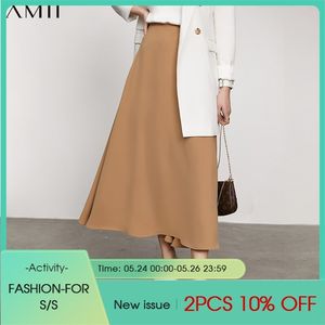 Minimalism Summer Women's Skirt Offical Lady High Waist Solid Aline Ankel-length Causal 12120267 210527
