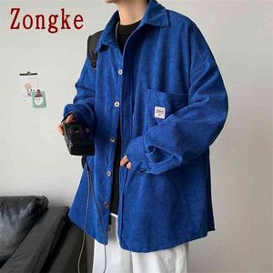 Zongke Corduroy Men T-shirts För Men Kläder Harajuku Svart Skjorta Koreanska Stil Mänskjorta Långärmad Vintage Kläder 3XL 210708