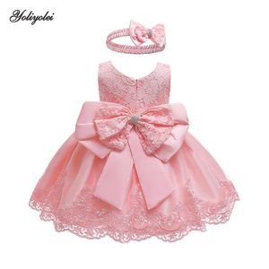 Yoliyolei Baby Girl Clothes Vestidos Infantil Girls Princess Dress Infant Cute Birthday Baptism Party Newborn Kids Wedding Dress 210303