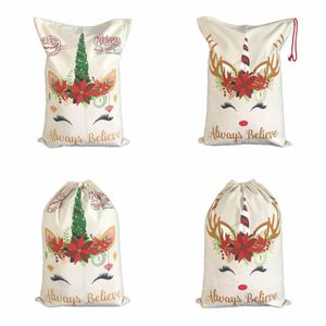 Party Christmas Gift Bag Cute Drawstring Bagscanvas Unicorn Santa Sack Xmas Dekoration Ornament Santa 2 stilar