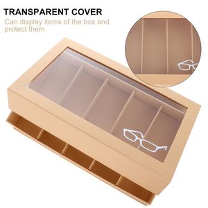 5 Slot Kraft Papel Eyeglass Box De Armazenamento De Sunglass Recipiente Transparente Janela Vidros Vidros De Armazenamento De Armazenamento Para Exposição 210309