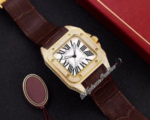 TWF V12 XL Miyota 8215 Automatic Mens Watch 42mm Giallo Gold Diamonds Caso Bianco quadrante Bianco Nero Marcatori romano in pelle Sapphire Glass Same Serial Card Puretime Cart-J11