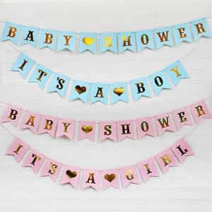 Party Decoration Blue Różowy Baby Shower Papier Banner Dekoracje Jego Dziewczyna Chłopiec Babyshower Gender Wyjawnij Oh Kraft Decor