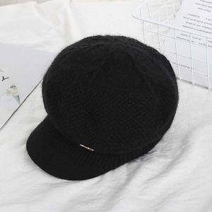 Berets Female Wild Round Big Face Thin Beret Korean Version Cute Winter Fur Knitted Hat