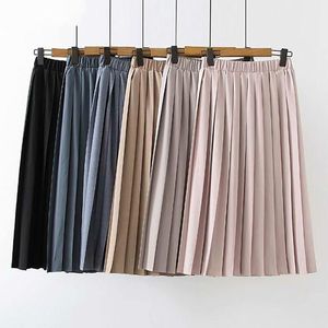 Skirts 2021 Spring Pleated Skirt Women Pink High Waist Midi Summer Plus Size Casual Elastic