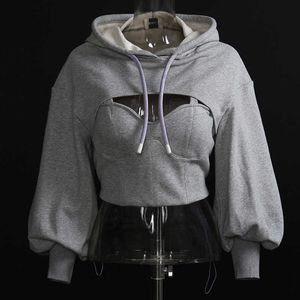 Kadınlar Sonbahar Kırpma Hoodie Kesme Kazak Kapüşonlu Kazak Eşofman High Street 211008