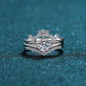 Excelente corte de diamante moissanite coroa prata 925 anéis de casamento mulheres jóias