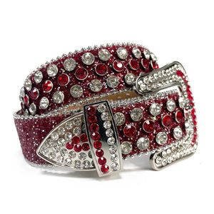 Kemerler Kırmızı Batı Cowgirl Rhinestones Bling Kayış Moda Kadınlar Renkli Çivili Kemer Cinto De Strass Ceinture Femme