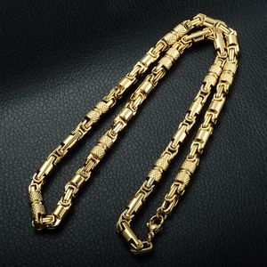 Two Tone Gold Color Necklace Titanium Stainless Steel 55CM 6MM Heavy Link Byzantine Chains Necklaces for Men Jewelry