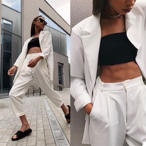 Summe Vit Kvinnor Blazer Passar Bridal Lady Wear Loose Double Breasted Jacket 2 Pieces Party Evening For Wedding