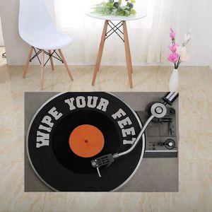 Tapetes Novidade Jogador de Registros Jogador Bem-vindo Esteira Retro Vintage DJ Turntable Capacete Tapete Tapete Piso Entrada Música Amante Decoração Home