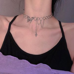 Kedjor Punk Butterfly Choker Halsband för kvinnor Guld Silverfärg Tjock kedja Pendant Uttalande smycken Chocker Femme