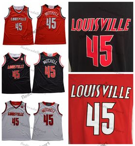 Mens Louisville Donovan Mitchell College Basketball Jerseys Vintage #45 Home Red Black Stitched Jersey Shirts S-XXL