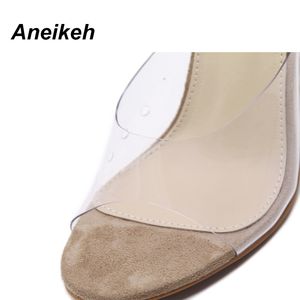Aneikeh 2021 New Fashion Women Sandals PVC Jelly Crystal Transparent Sexy Clear High Heels Summer Party Pumps Shoes Size 41 42 J2023