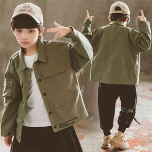 Herbst Kleinkind Junge Jacke Umlegekragen Oberbekleidung Mäntel für Jugendliche Armee Grün Tops mit Taschen Kinder Windjacke Kleidung 210622