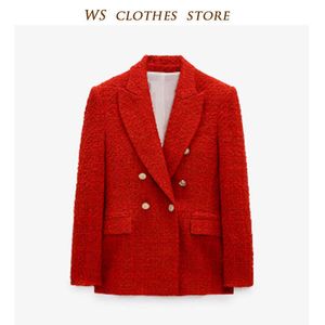 Za moda simples xadrez vermelho t entalhe blazers estilo feminino casuais casuais casacos retrô mujer x0721