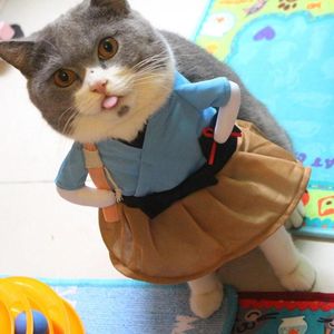 Trajes de gatos roupas de halloween samurai vestido de fantasia e vertical para gatos cães chihuahua cães acessórios