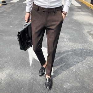 Autumn Winter Business Dress Pants Men Striped Office Social formal Suit Pants Streetwear Casual Wedding Trousers Costume Homme 210527