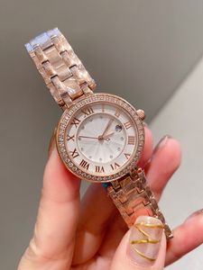 Classic New Women Sports Quartz Wristwatch Rose Gold Stainless Steel Glass Watches Top quality Rome Number Dial 30mm