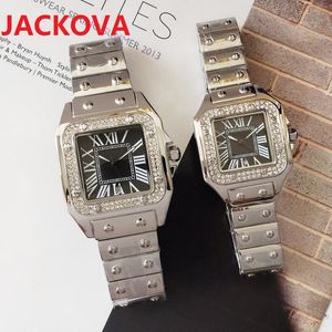 Męskie kobiety Square Diamonds Pierścień Zegarek Klasyczny Roman Numer Data Zegarek 40mm 32mm Wszystkie Ceramiczne Ze Stali Nierdzewnej Sapphire Zegarek Super Luminous Montre De Luxe