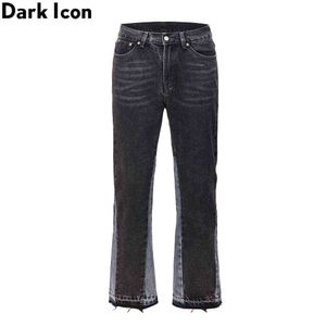 Lås upp Hemline Patchwork Jeans Män High Street Flare Pants Denim Trousers 210603