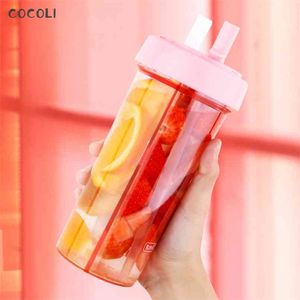 Double Sippy Drink Cup Creative Lovers Water Bottle Caneca Outdoor Sports Tumbler Coffee Mug Double-tube Opening Design Keepcup 210914