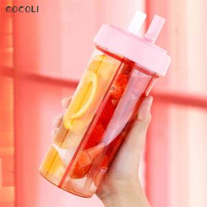 Double Sippy Drink Cup Creative Lovers Water Bottle Caneca Utomhus Sport Tumbler Kaffe Kopp Dubbelrör Öppningsdesign Keepcup 210914