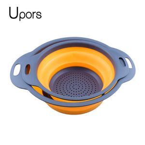 Upors 2pcs Food Grade Collapsible Colanders Set Silicone kitchen Strainer Fruit Vegetable Baskets Folding Strainer Kitchen Tool 210626