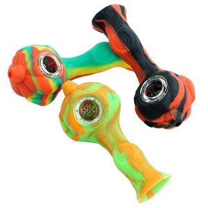 Smoking Pipes Tobacco Pumpkin Pipe Silicone 4.7'' Hose Joint Oil Dab Rig Bong Wax Burner with Glass Bowl
