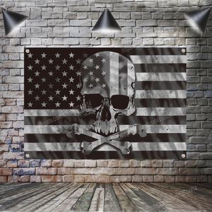 Skull Retro USA Flags Banner Art Home Decoration Hanging flag 4 Gromments in Corners 3*5FT 96CM*144cm Painting Print Posters