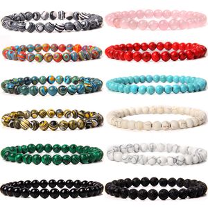 Pulseira de miçangas redondas de pedra natural unissex com 6 mm, moda clássica, pulseira de cristal elástico, pulseiras feitas à mão com tratamento de chakra, joias femininas, masculinas, femininas